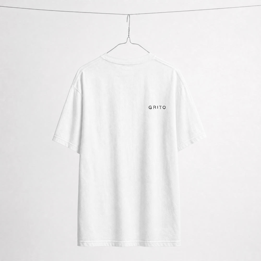 GRITO Core Tee in white — back with the GRITO wordmark