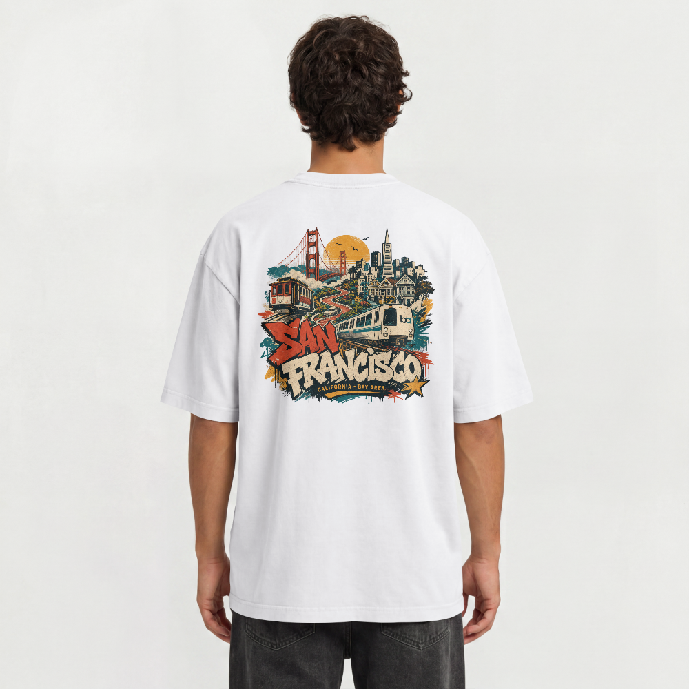 ILOV3SF white tee — back with San Francisco Bay Area print