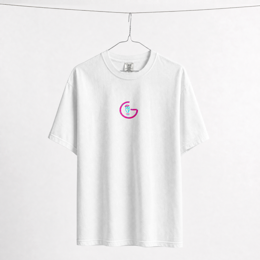 GRITO Neon Mask Tee in white — neon chest print