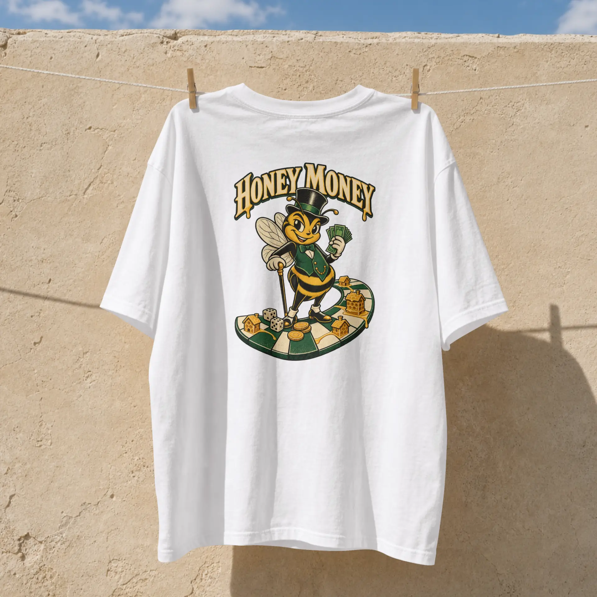 GRITO Honey Money Tee in white — back print