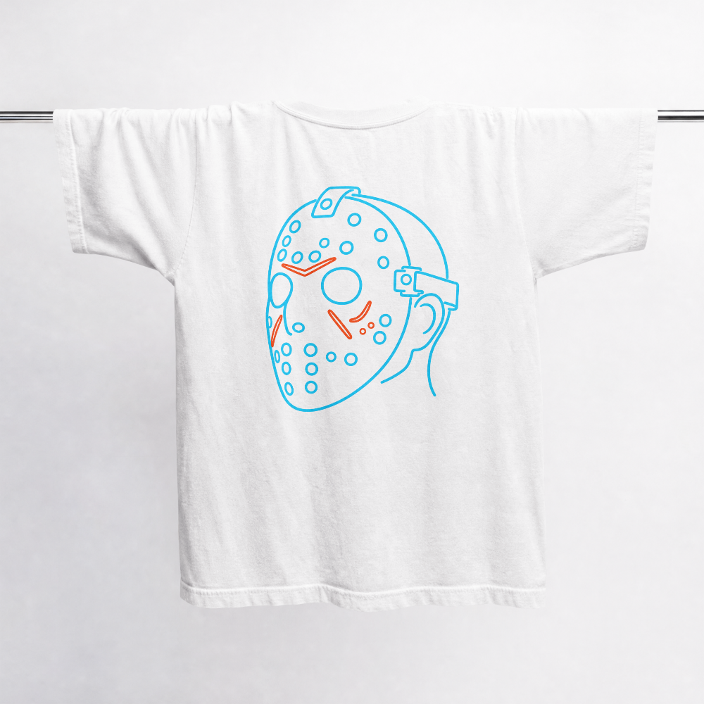 GRITO Ice Mask Tee in white — neon back print