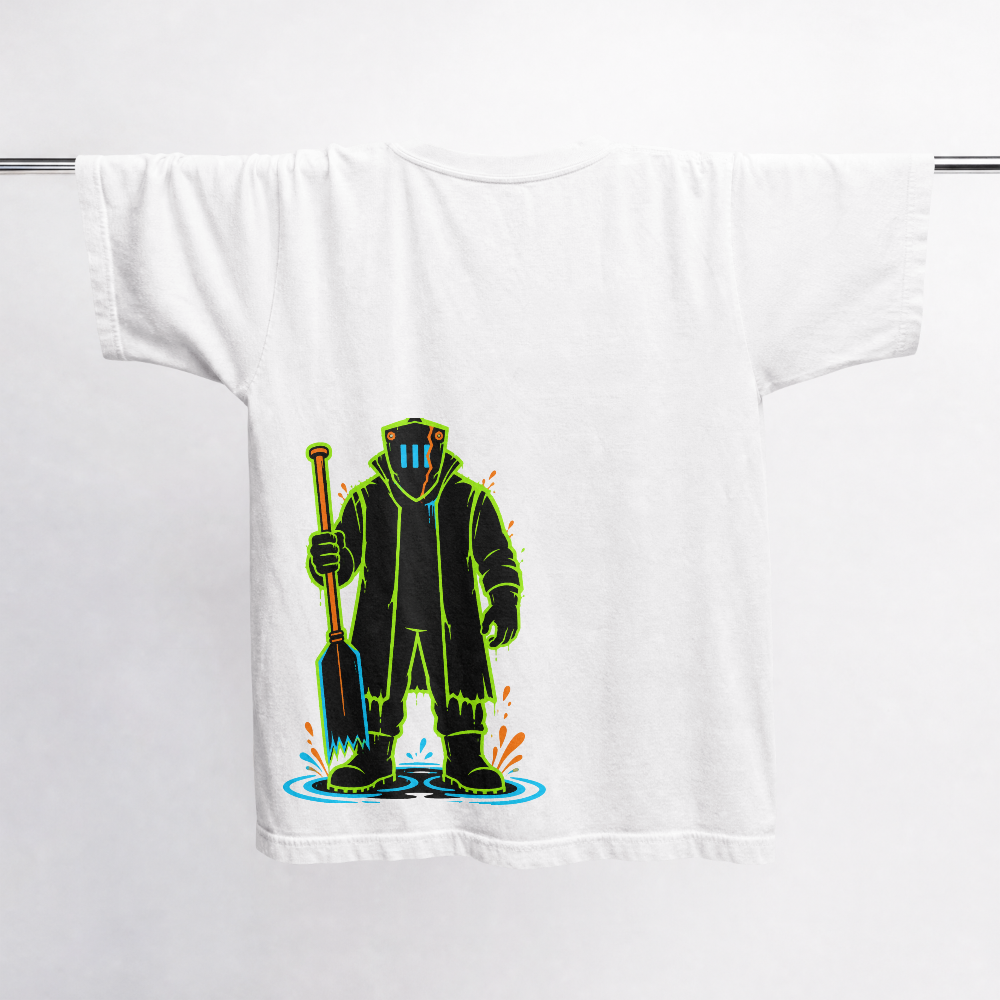 GRITO Toxic Fisherman Tee in white — neon back print