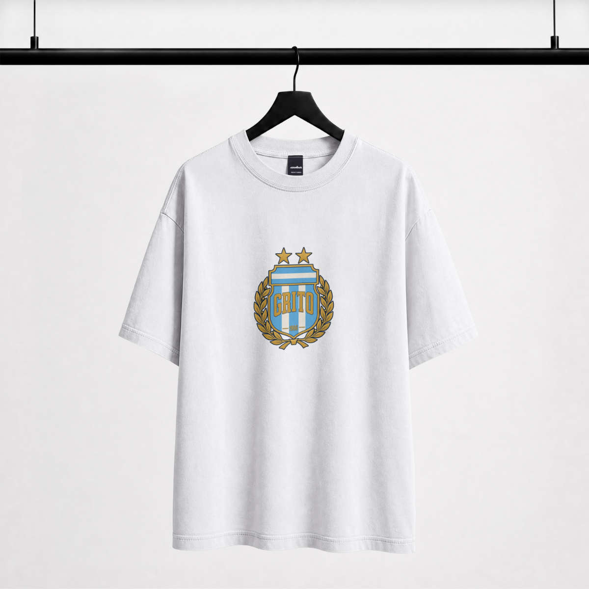 D10S Argentina white tee — front with GRITO crest chest print