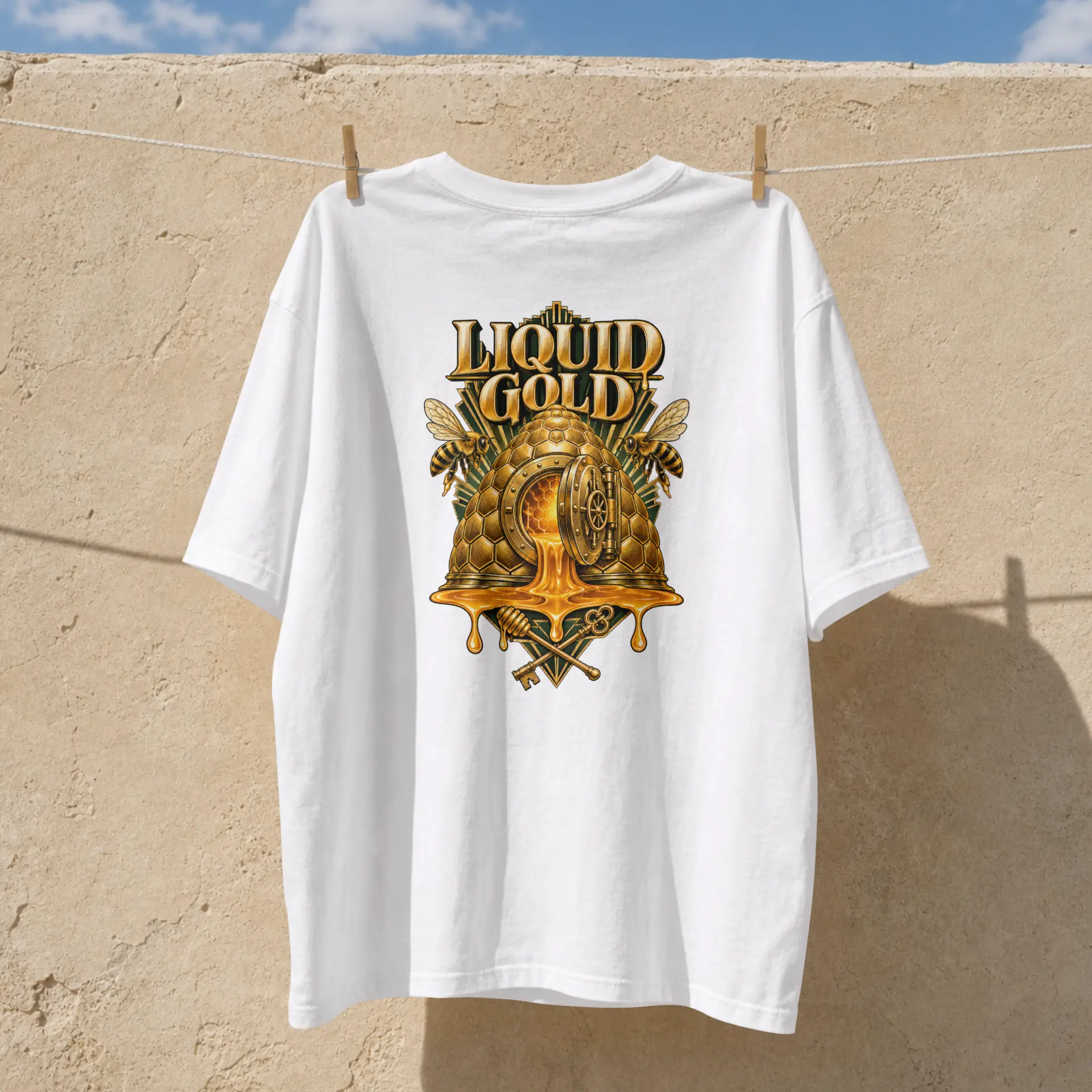 GRITO Liquid Gold Tee in white — back print
