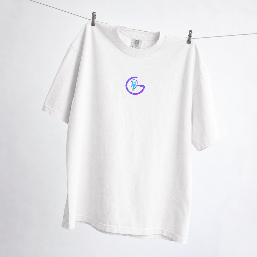 GRITO Violet Scream Tee in white — neon chest print